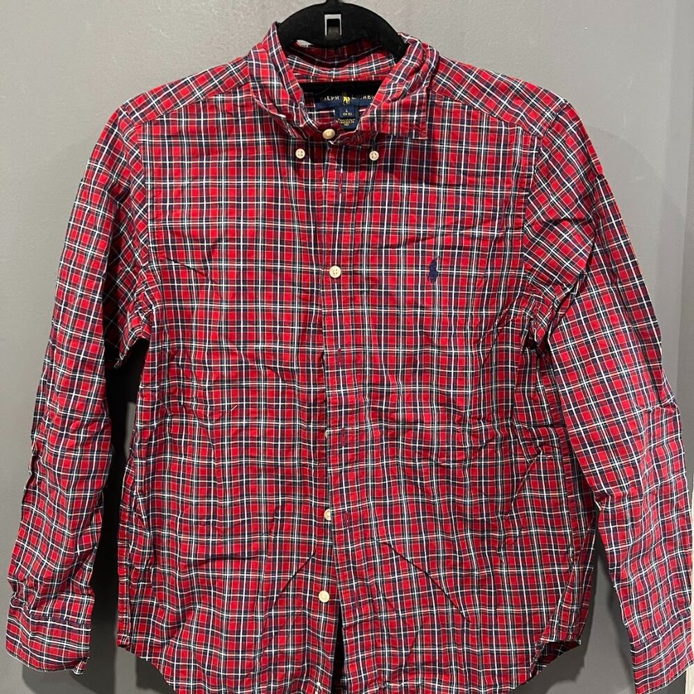 Polo Ralph Lauren Kid's Button-Up Shirt Size Large | Red Plaid | Classic Fit